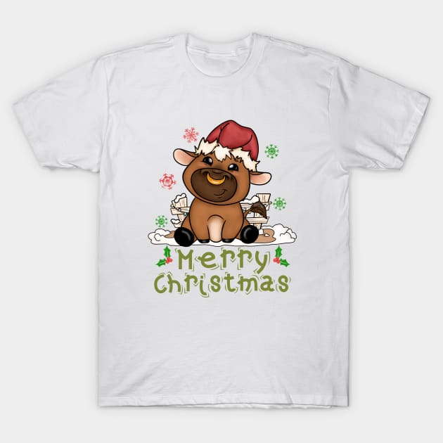 Cute Cow Merry Christmas Xmas Matching HO HO HO T-Shirt by alcoshirts